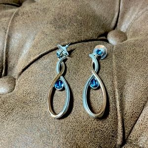 Brighton Saturn drop earrings.  Blue stone.